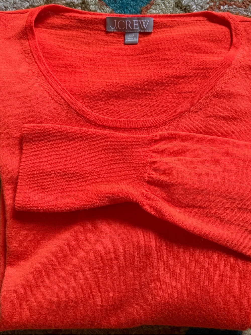 J.Crew Women's 100% Merino Wool Crewneck Sweater Orange Knit Pullover Size XXL